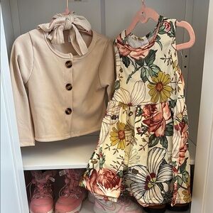 Floral Kids Dress with Cream Cardigan